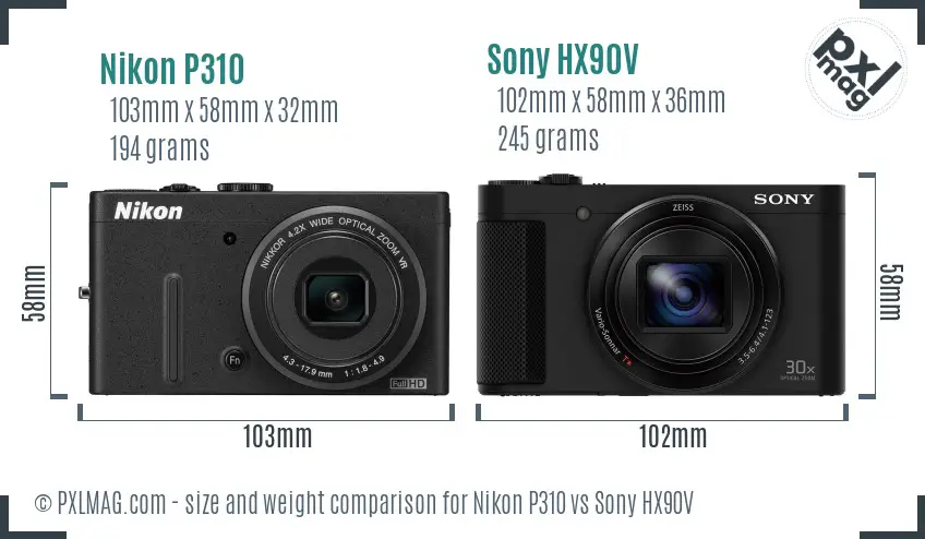 Nikon P310 vs Sony HX90V size comparison