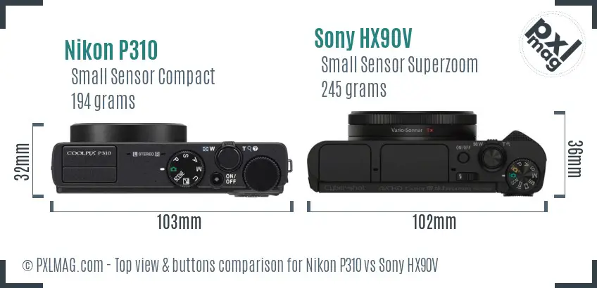 Nikon P310 vs Sony HX90V top view buttons comparison