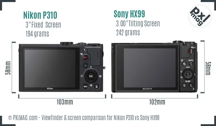 Nikon P310 vs Sony HX99 Screen and Viewfinder comparison Nikon P310 vs Sony HX99 Screen and Viewfinder comparison