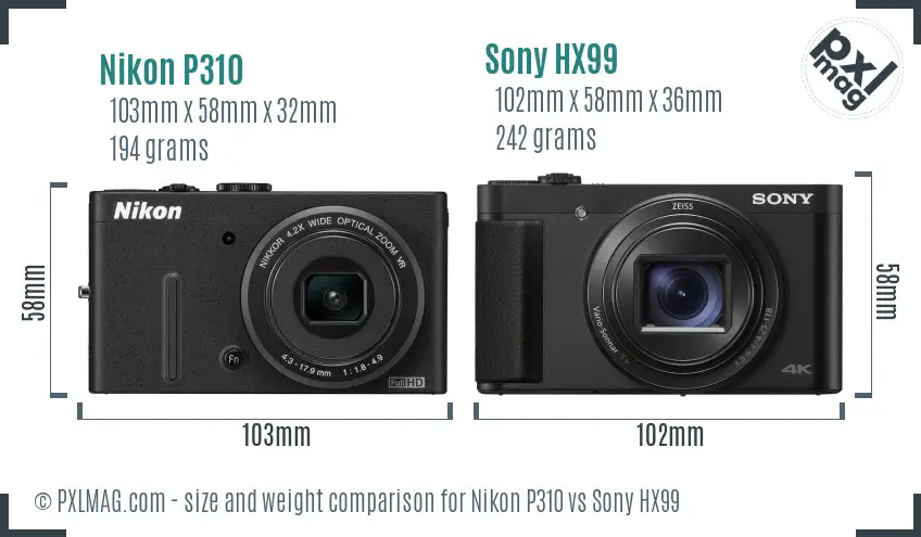 Nikon P310 vs Sony HX99 size comparison Nikon P310 vs Sony HX99 size comparison