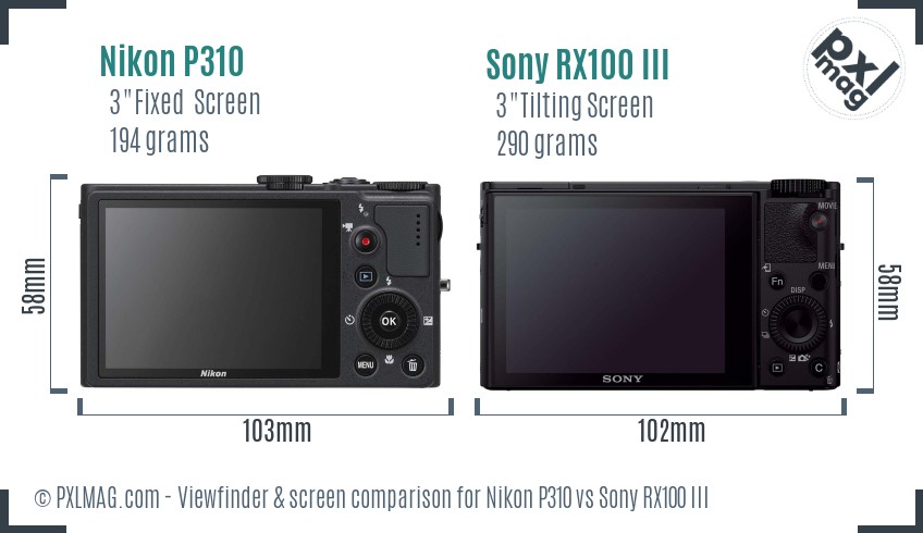 Nikon P310 vs Sony RX100 III Screen and Viewfinder comparison