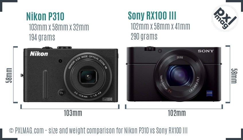 Nikon P310 vs Sony RX100 III size comparison Nikon P310 vs Sony RX100 III size comparison