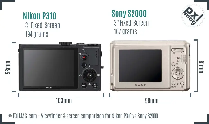 Nikon P310 vs Sony S2000 Screen and Viewfinder comparison