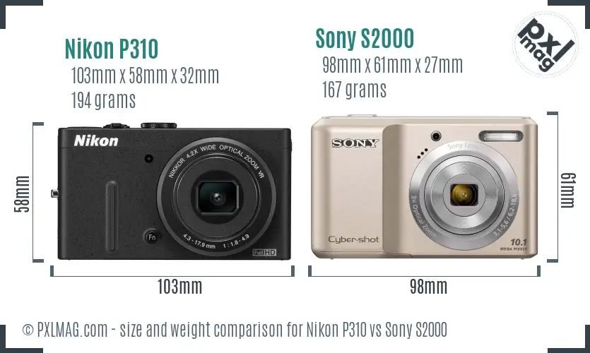 Nikon P310 vs Sony S2000 size comparison