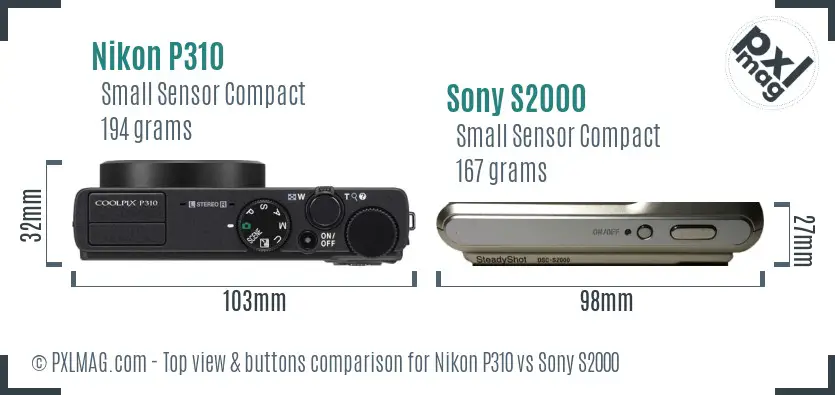 Nikon P310 vs Sony S2000 top view buttons comparison