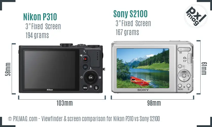 Nikon P310 vs Sony S2100 Screen and Viewfinder comparison