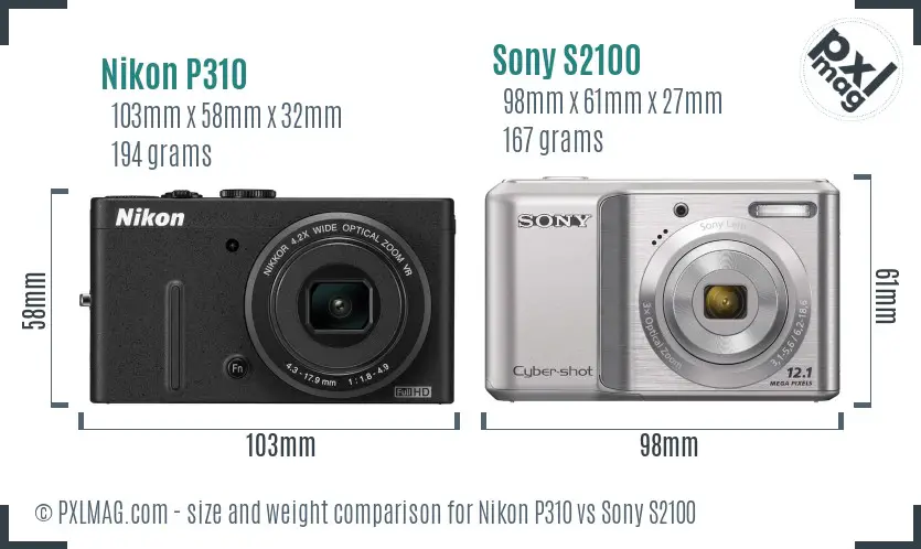 Nikon P310 vs Sony S2100 size comparison