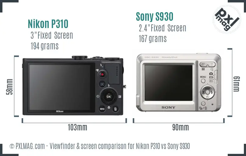 Nikon P310 vs Sony S930 Screen and Viewfinder comparison