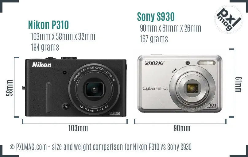 Nikon P310 vs Sony S930 size comparison