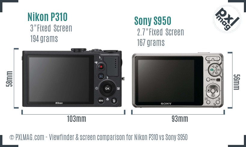 Nikon P310 vs Sony S950 Screen and Viewfinder comparison