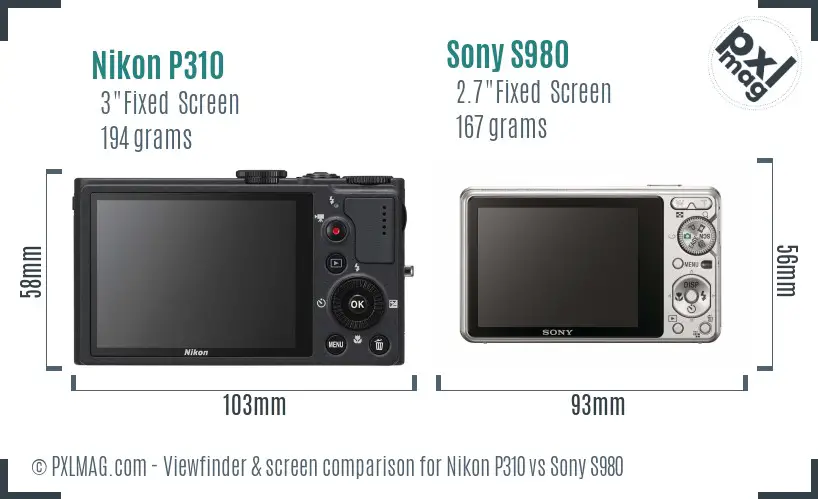 Nikon P310 vs Sony S980 Screen and Viewfinder comparison
