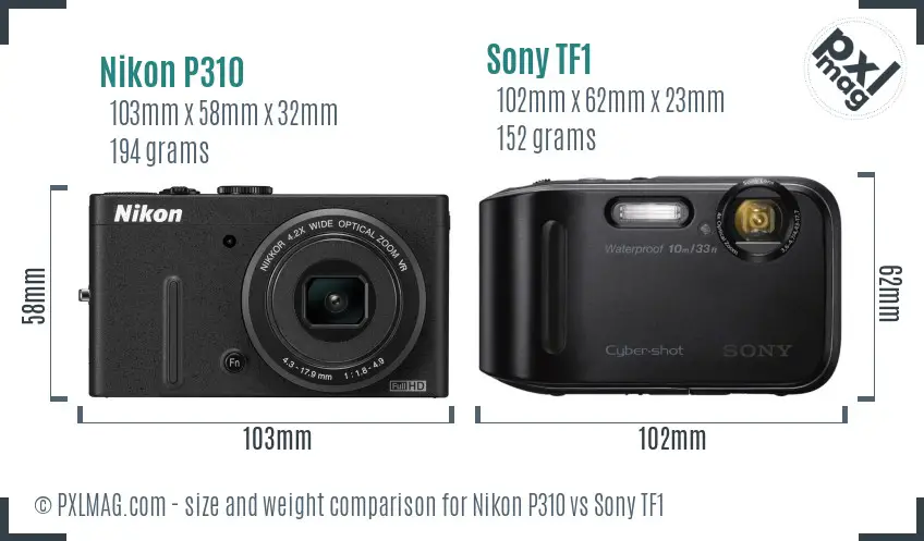 Nikon P310 vs Sony TF1 size comparison Nikon P310 vs Sony TF1 size comparison