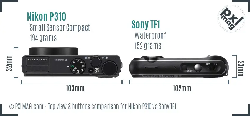 Nikon P310 vs Sony TF1 top view buttons comparison Nikon P310 vs Sony TF1 top view buttons comparison