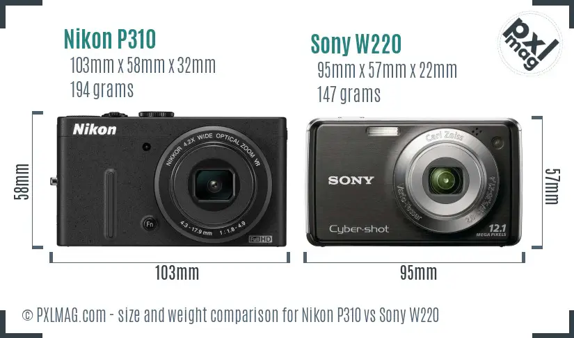 Nikon P310 vs Sony W220 size comparison