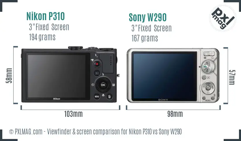 Nikon P310 vs Sony W290 Screen and Viewfinder comparison Nikon P310 vs Sony W290 Screen and Viewfinder comparison
