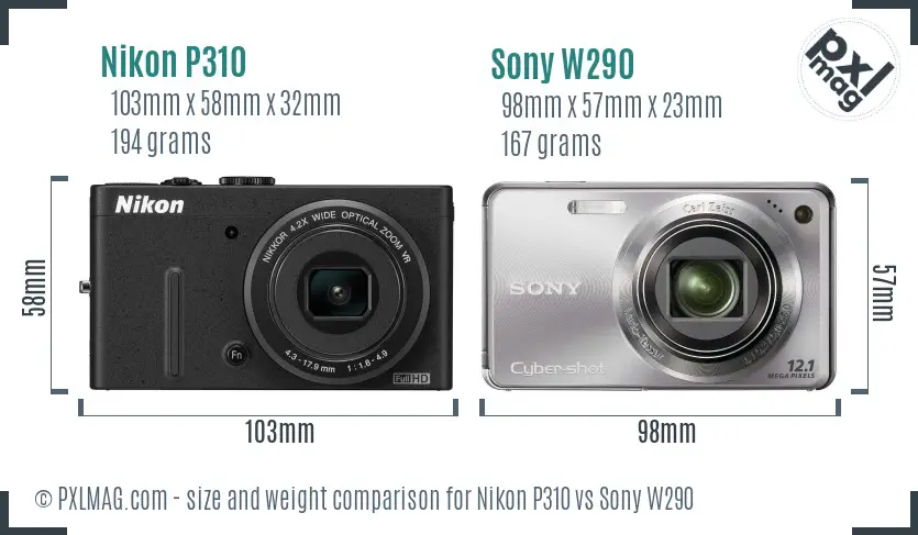 Nikon P310 vs Sony W290 size comparison Nikon P310 vs Sony W290 size comparison