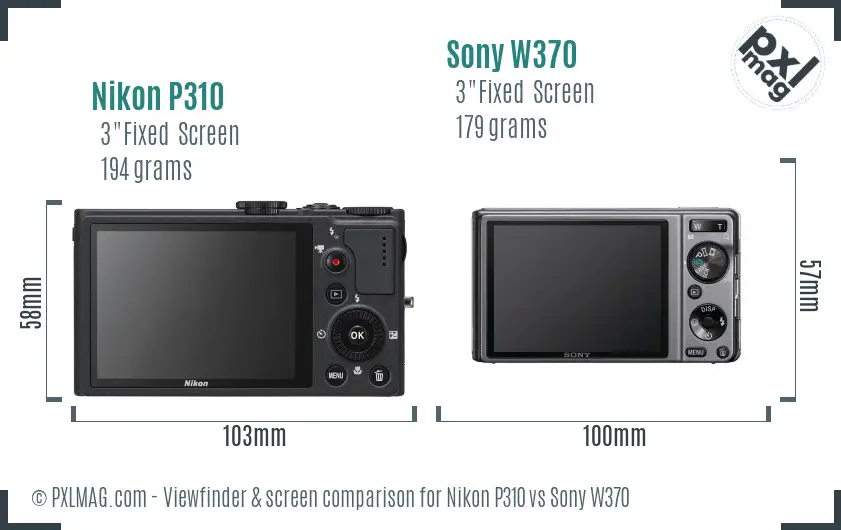 Nikon P310 vs Sony W370 Screen and Viewfinder comparison Nikon P310 vs Sony W370 Screen and Viewfinder comparison