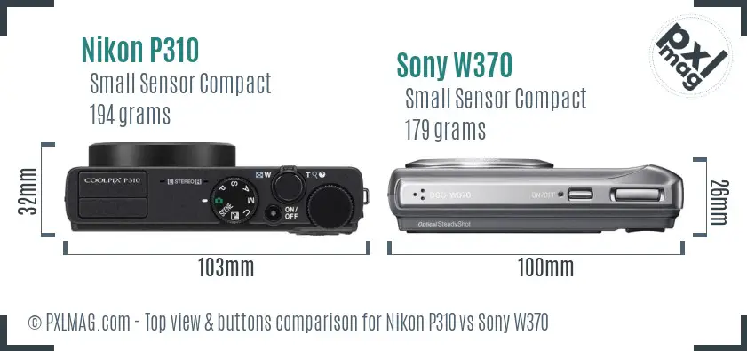 Nikon P310 vs Sony W370 top view buttons comparison Nikon P310 vs Sony W370 top view buttons comparison