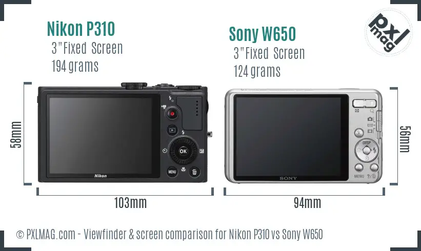 Nikon P310 vs Sony W650 Screen and Viewfinder comparison Nikon P310 vs Sony W650 Screen and Viewfinder comparison