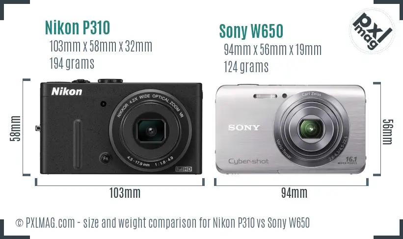 Nikon P310 vs Sony W650 size comparison Nikon P310 vs Sony W650 size comparison