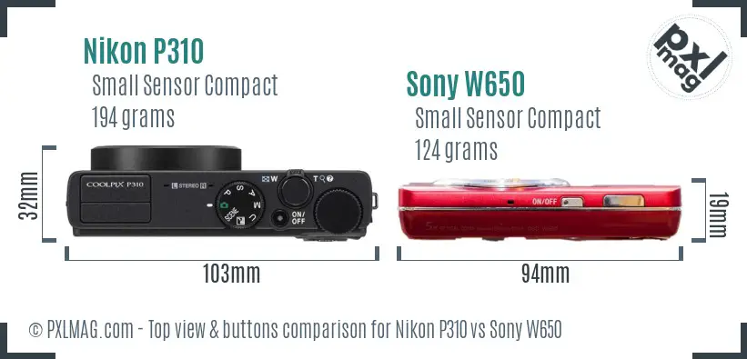Nikon P310 vs Sony W650 top view buttons comparison Nikon P310 vs Sony W650 top view buttons comparison