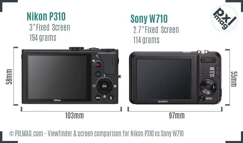 Nikon P310 vs Sony W710 Screen and Viewfinder comparison