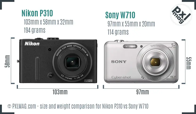 Nikon P310 vs Sony W710 size comparison