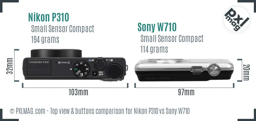 Nikon P310 vs Sony W710 top view buttons comparison