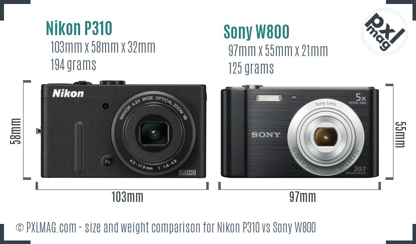 Nikon P310 vs Sony W800 size comparison