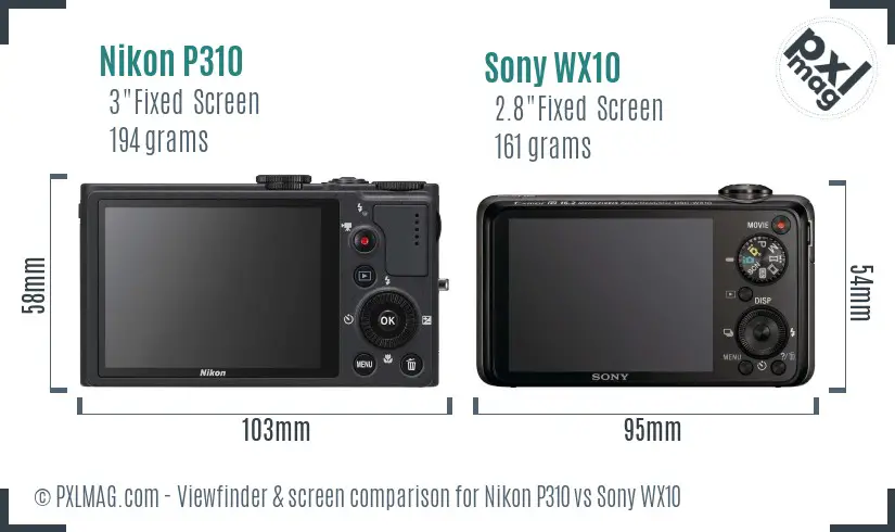 Nikon P310 vs Sony WX10 Screen and Viewfinder comparison