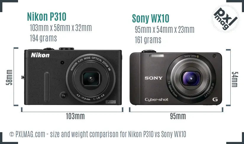 Nikon P310 vs Sony WX10 size comparison