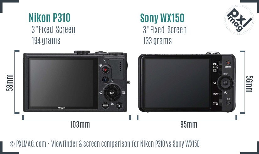 Nikon P310 vs Sony WX150 Screen and Viewfinder comparison