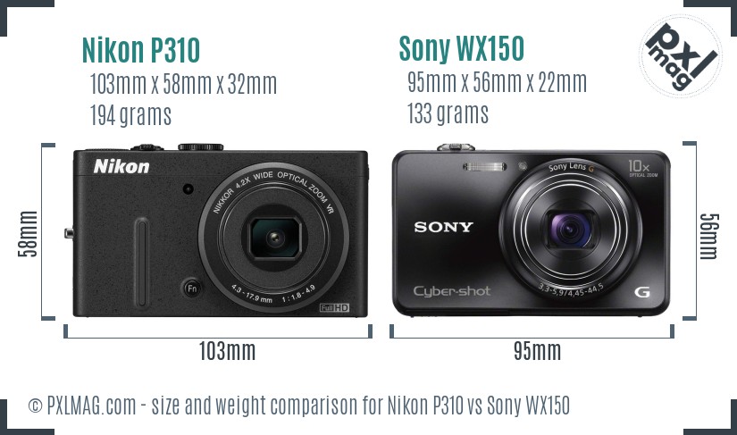 Nikon P310 vs Sony WX150 size comparison