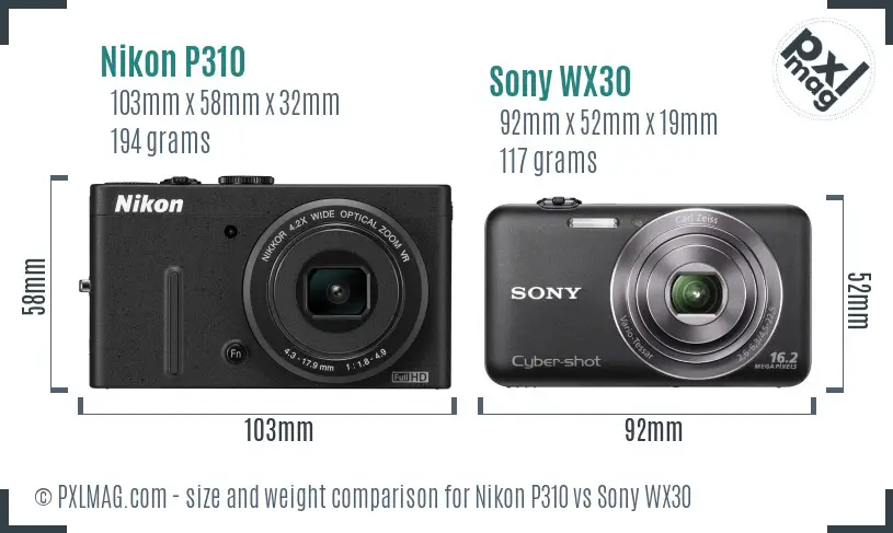 Nikon P310 vs Sony WX30 size comparison Nikon P310 vs Sony WX30 size comparison