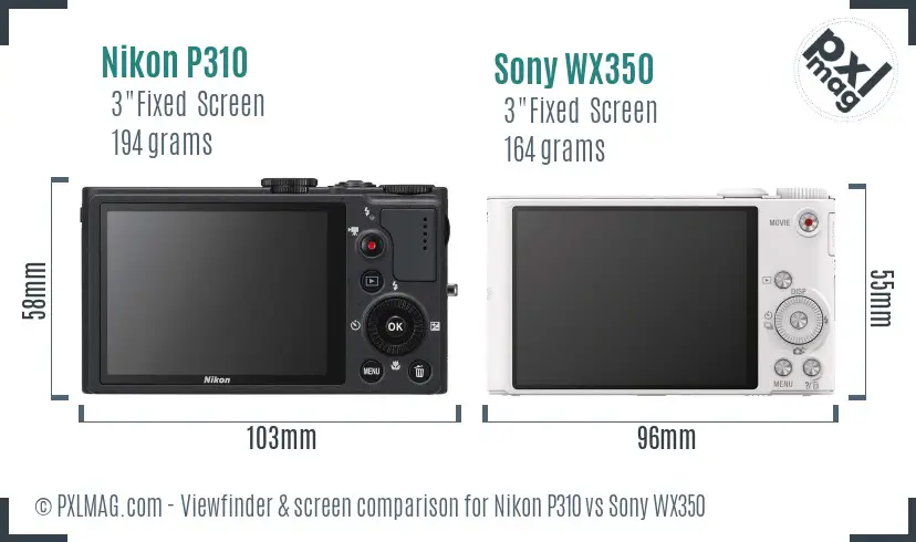 Nikon P310 vs Sony WX350 Screen and Viewfinder comparison Nikon P310 vs Sony WX350 Screen and Viewfinder comparison
