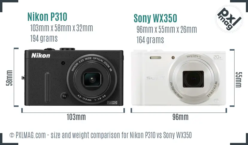 Nikon P310 vs Sony WX350 size comparison Nikon P310 vs Sony WX350 size comparison