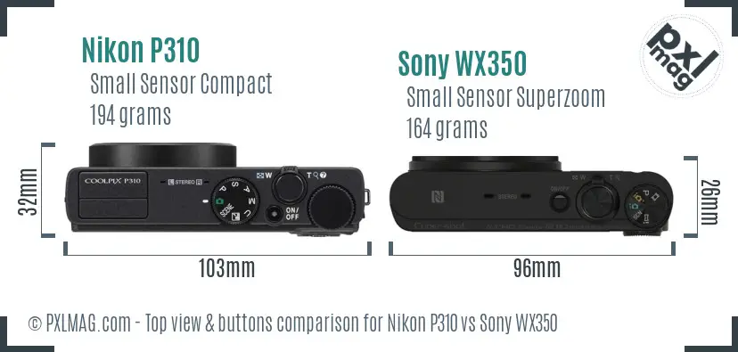Nikon P310 vs Sony WX350 top view buttons comparison Nikon P310 vs Sony WX350 top view buttons comparison