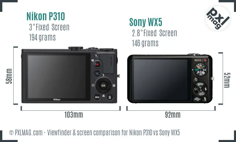 Nikon P310 vs Sony WX5 Screen and Viewfinder comparison
