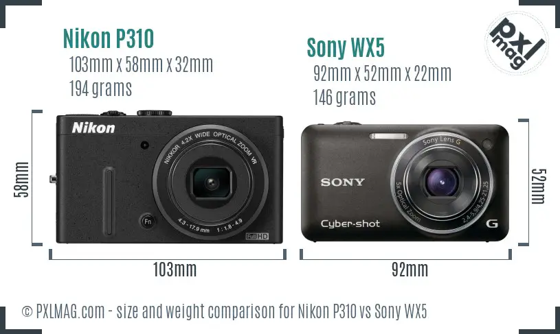 Nikon P310 vs Sony WX5 size comparison