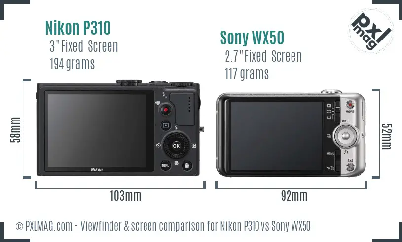 Nikon P310 vs Sony WX50 Screen and Viewfinder comparison