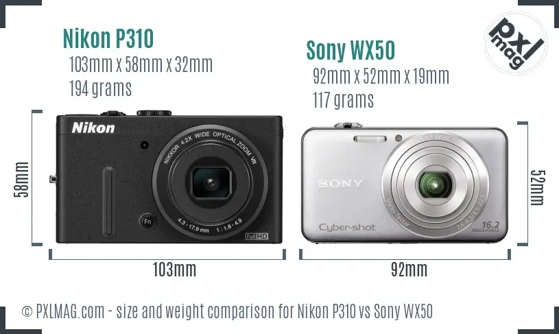 Nikon P310 vs Sony WX50 size comparison