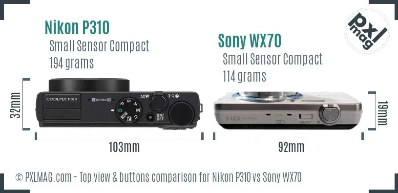 Nikon P310 vs Sony WX70 top view buttons comparison Nikon P310 vs Sony WX70 top view buttons comparison