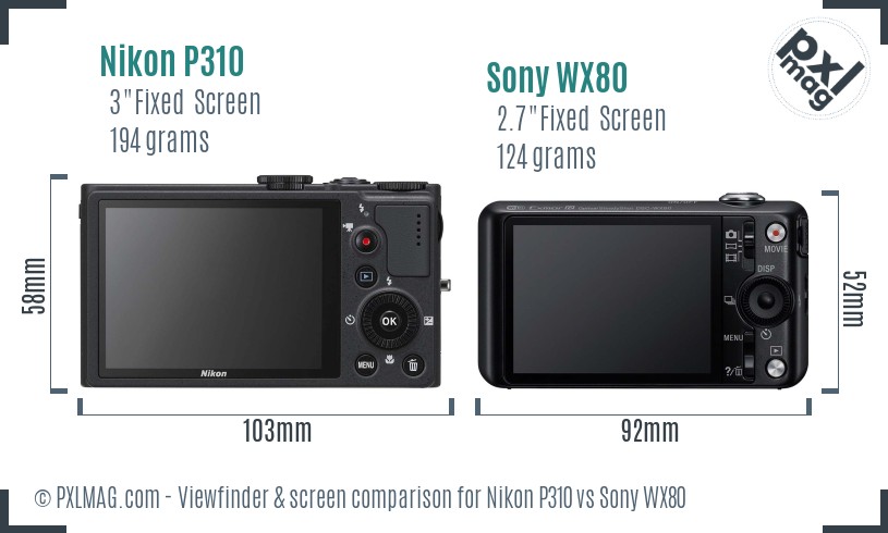 Nikon P310 vs Sony WX80 Screen and Viewfinder comparison