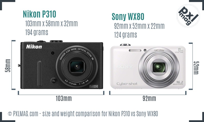 Nikon P310 vs Sony WX80 size comparison