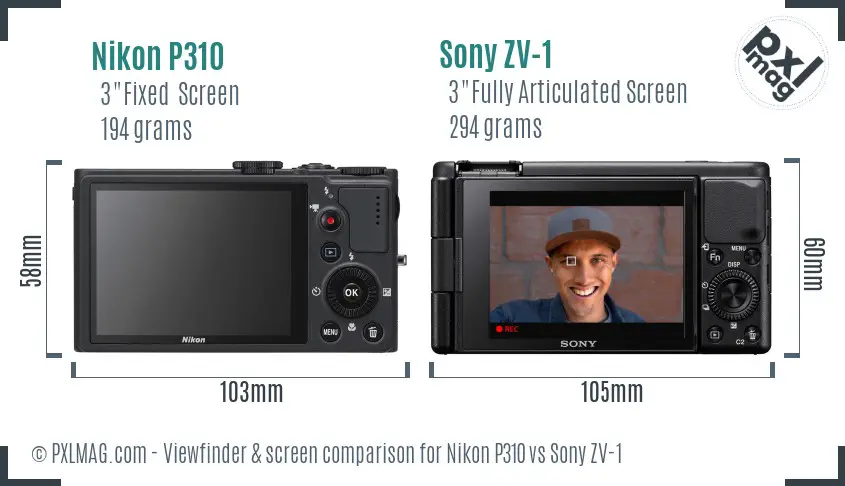 Nikon P310 vs Sony ZV-1 Screen and Viewfinder comparison