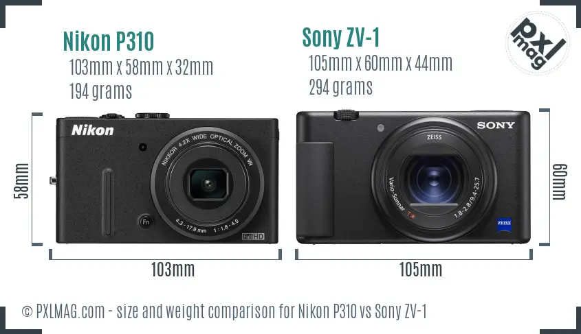 Nikon P310 vs Sony ZV-1 size comparison