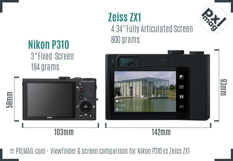 Nikon P310 vs Zeiss ZX1 Screen and Viewfinder comparison