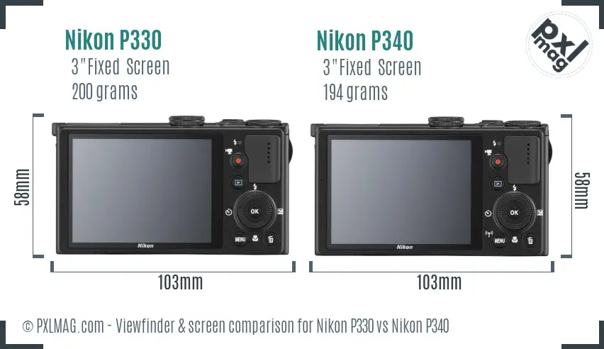 Nikon P330 vs Nikon P340 Screen and Viewfinder comparison