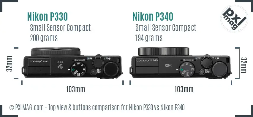 Nikon P330 vs Nikon P340 top view buttons comparison