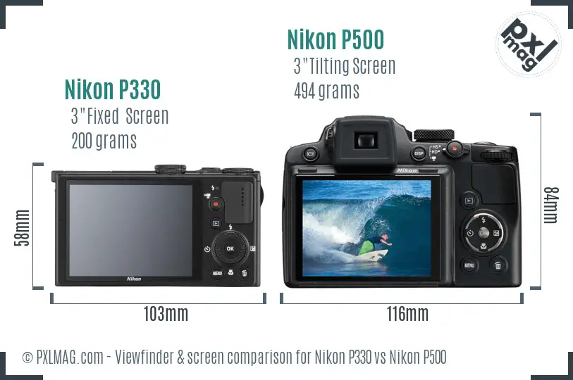 Nikon P330 vs Nikon P500 Screen and Viewfinder comparison